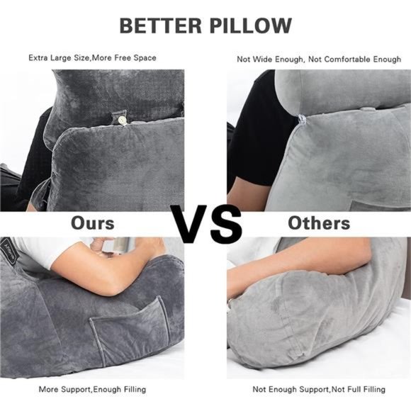 Extra Large 31" Bed Rest Pillow with Detachable Neck Roll & Arms - For Reading - Picture 4 of 7